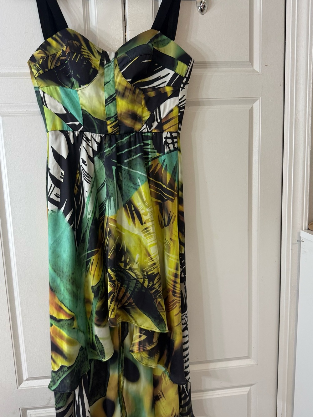 Vintage Bebe Y2K Tropical Corset High Low Dress XXS Green Black Resort Party